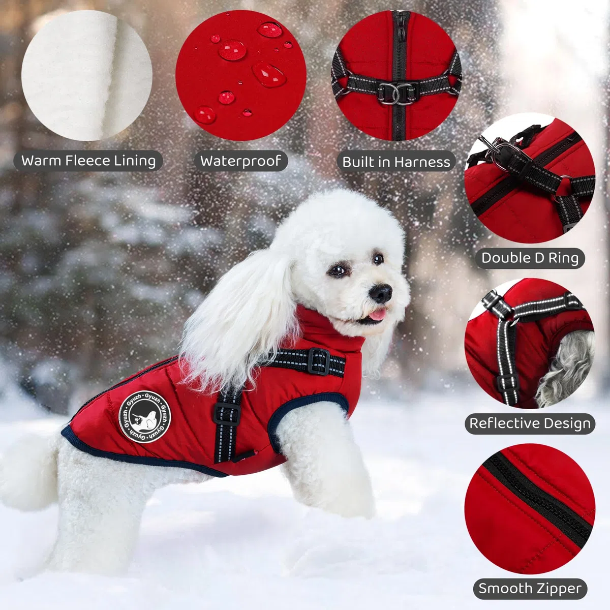 Gyuzh Abrigo para perro con arnés para cachorros, chaqueta impermeable de invierno para perros pequeños, medianos y grandes