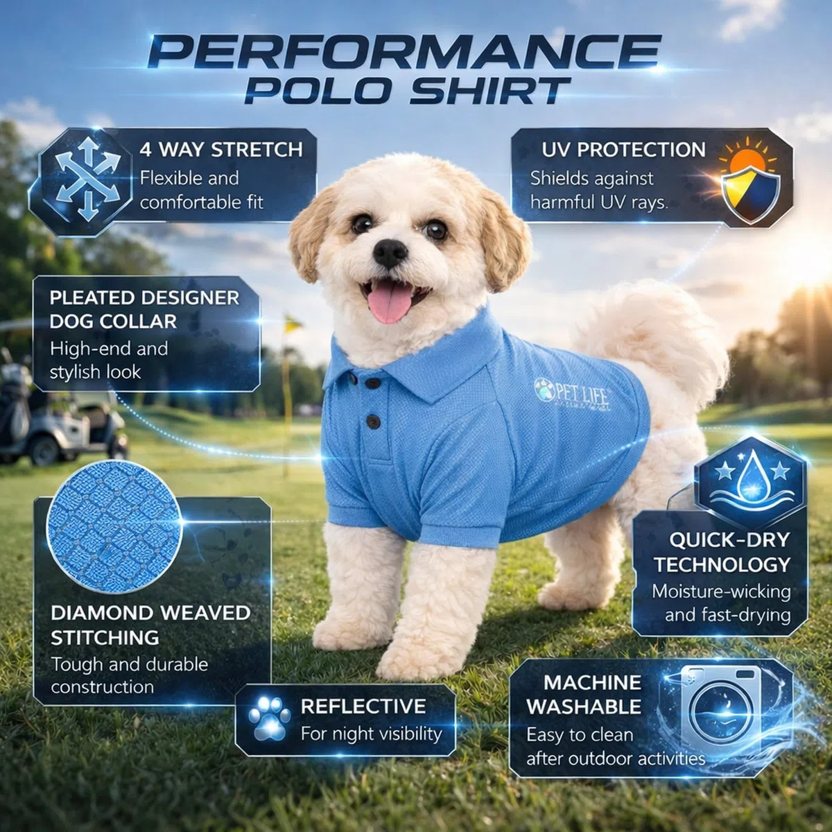 PetLife Active Playera Polo para Perro, a Prueba de mechas, elástica, a Prueba de Fugas, tamaño Mediano, Color Azul