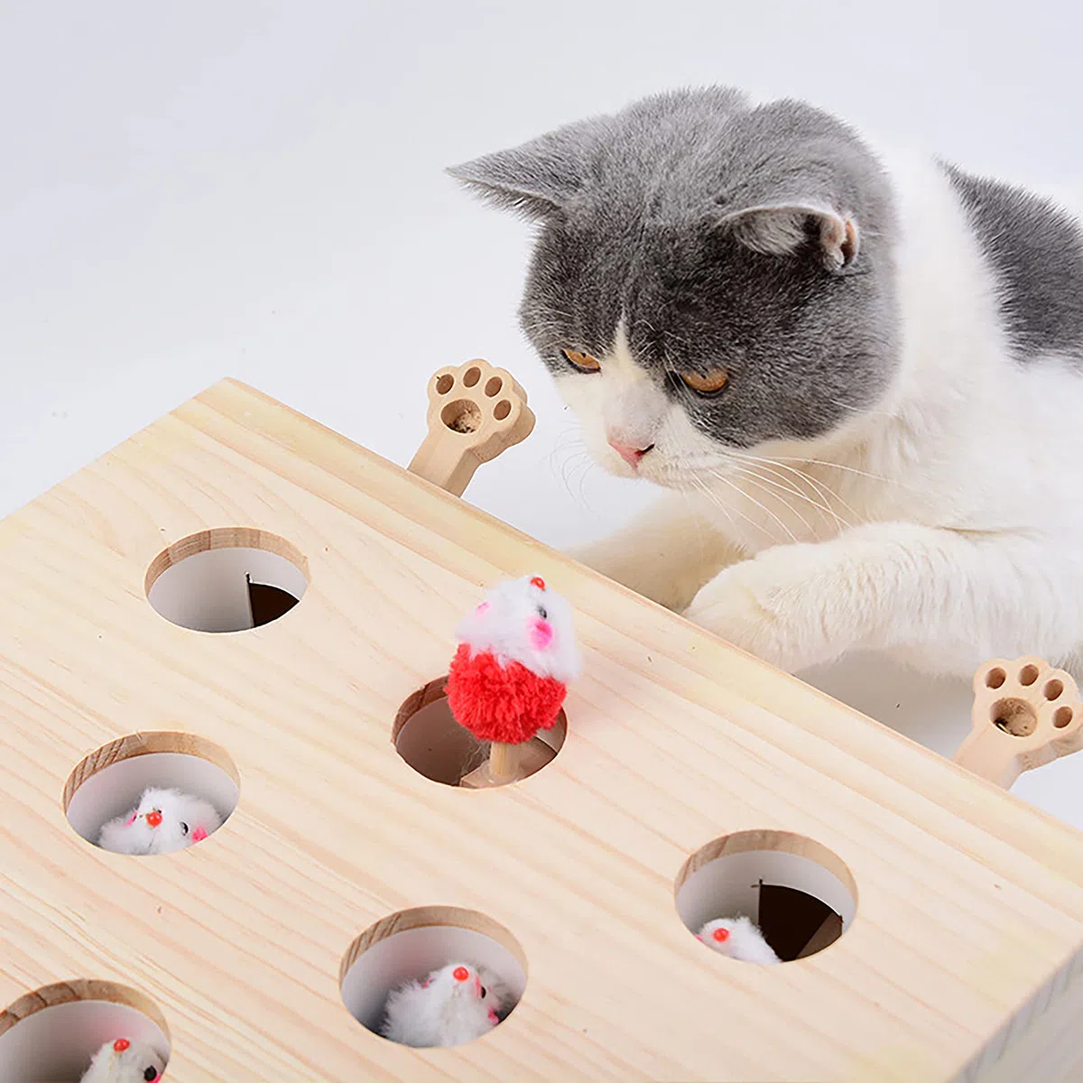 Juguete interactivo de madera para gatos Whack-A-Mole, juego atractivo y duradero para gatos y gatitos, mantiene a las mascotas entretenidas y estimuladas, diseño de madera natural, perfecto para