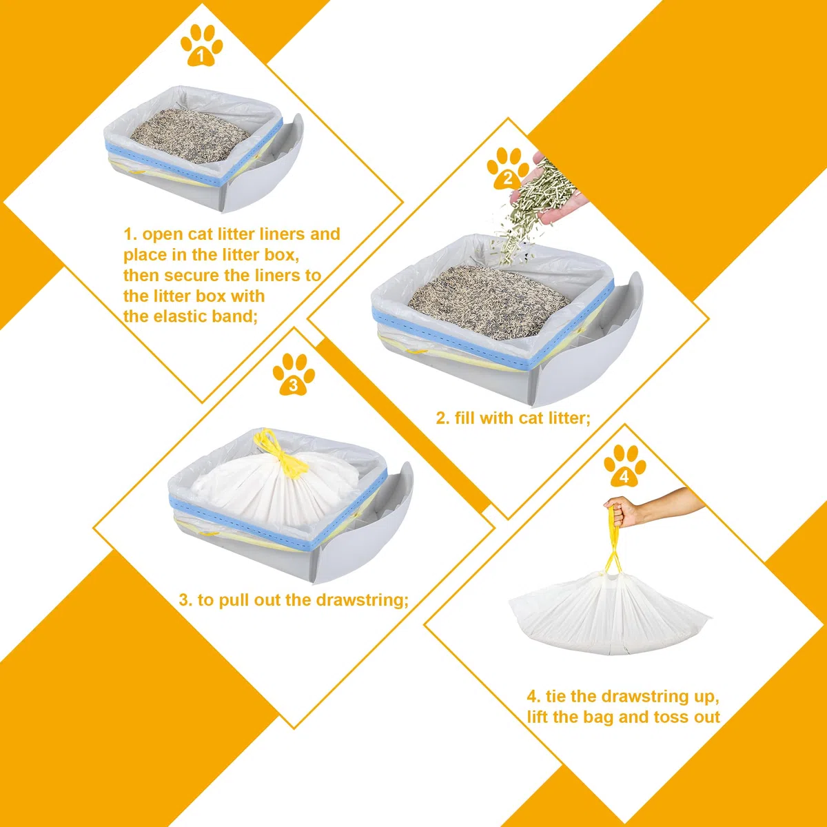 60 bolsas de arena con cordón supergruesas, bolsas de arena para gatos resistentes con gran tamaño, sin perfume, para caja de arena para gatos autolimpiables, bolsas de fácil limpieza para gatos y