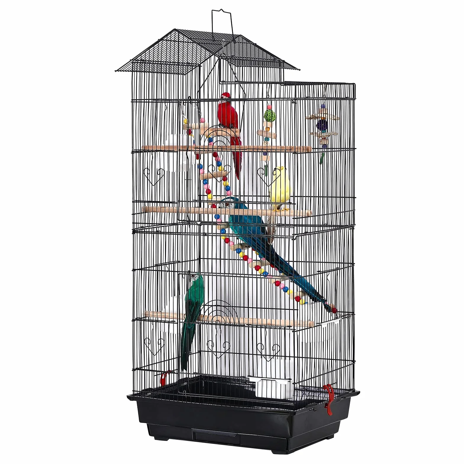 UISEBRT Jaula para pájaros con juguete de jaula - Gran aviario para pájaros, casa de aves de metal, jaula para pájaros para pinzones, canarios, periquitos, negro (Tipo A, 46 x 35.5 x 99 cm)