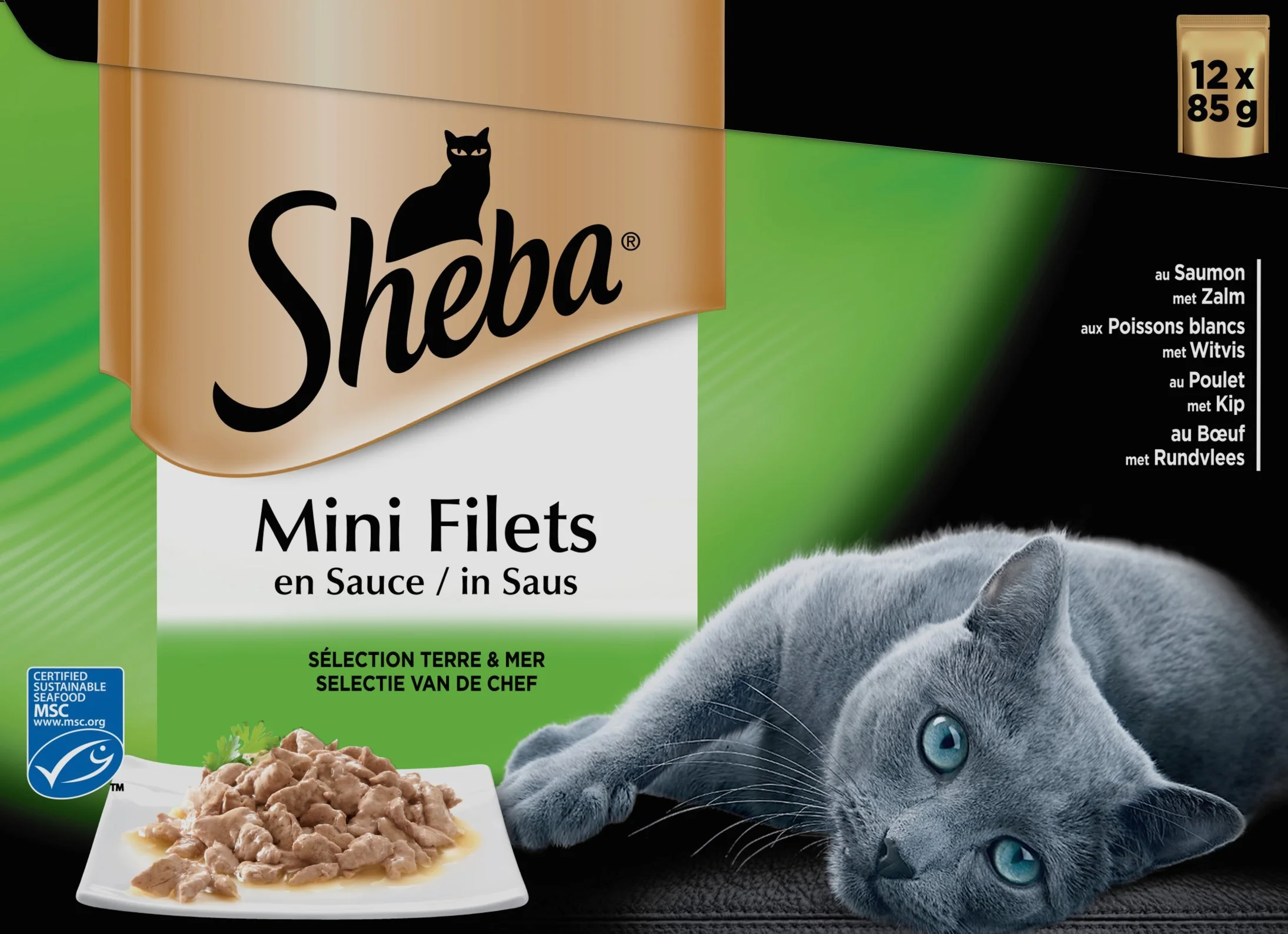Sheba Mini Filets en Sauce pour Chat Adulte – Nourriture Humide pour Chats - Sélection Terre & Mer – Sachets Fraîcheur 48 x 85g