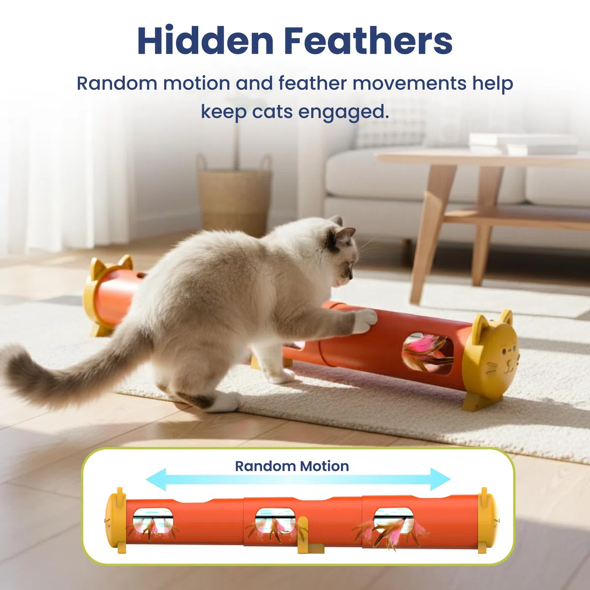 PAWSPIK Juguete eléctrico de tubo de plumas para gatos, juguete automático interactivo para gatos de interior, juego inteligente de plumas aleatorio, batería de larga duración, materiales seguros para