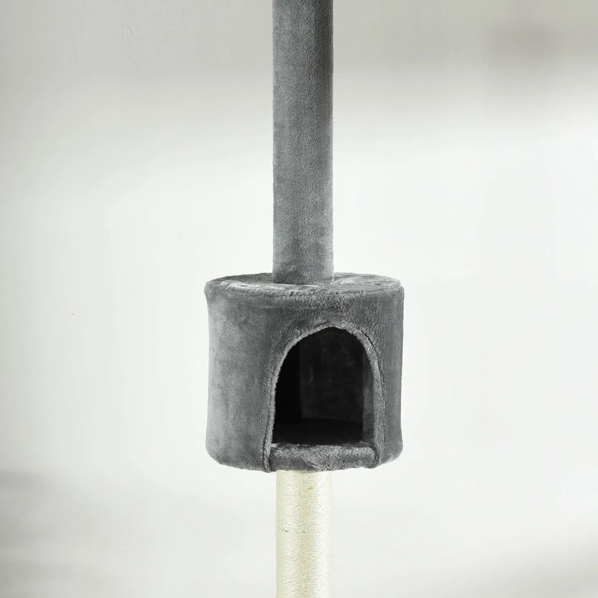 PawHut Árbol Rascador para Gatos para Techo con Cueva 255 cm Gris Claro