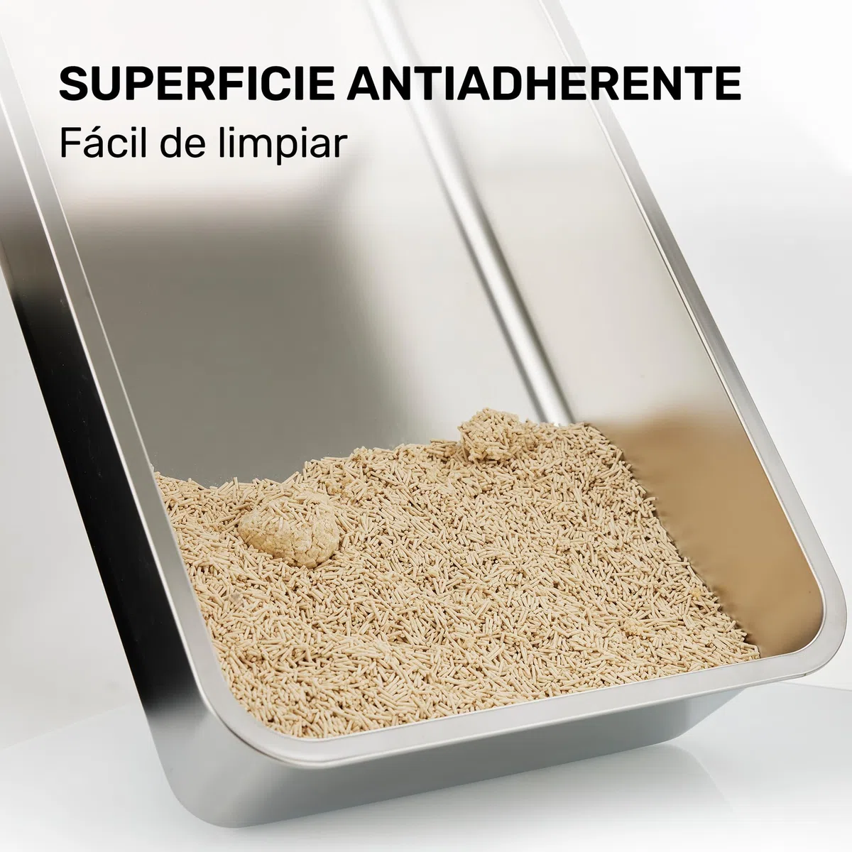 FUKUMARU Arenero para Gatos de Acero Inoxidable XXL, Paredes Altas, Gran Capacidad de 30L, con Dos Bolsas de Arena para Gatos de Tofu, No Adhesivo, Fácil de Limpiar, Incluye Pala, 60x40x30cm