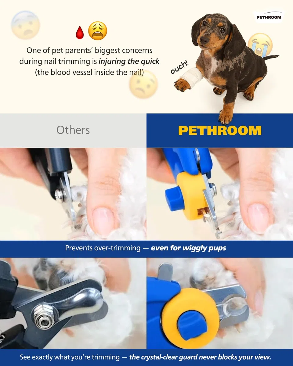 PETHROOM Cortaúñas para perros con lima de uñas, corte profesional rápido y fácil, guía de protección transparente para el aseo de mascotas, sin sobrecorte