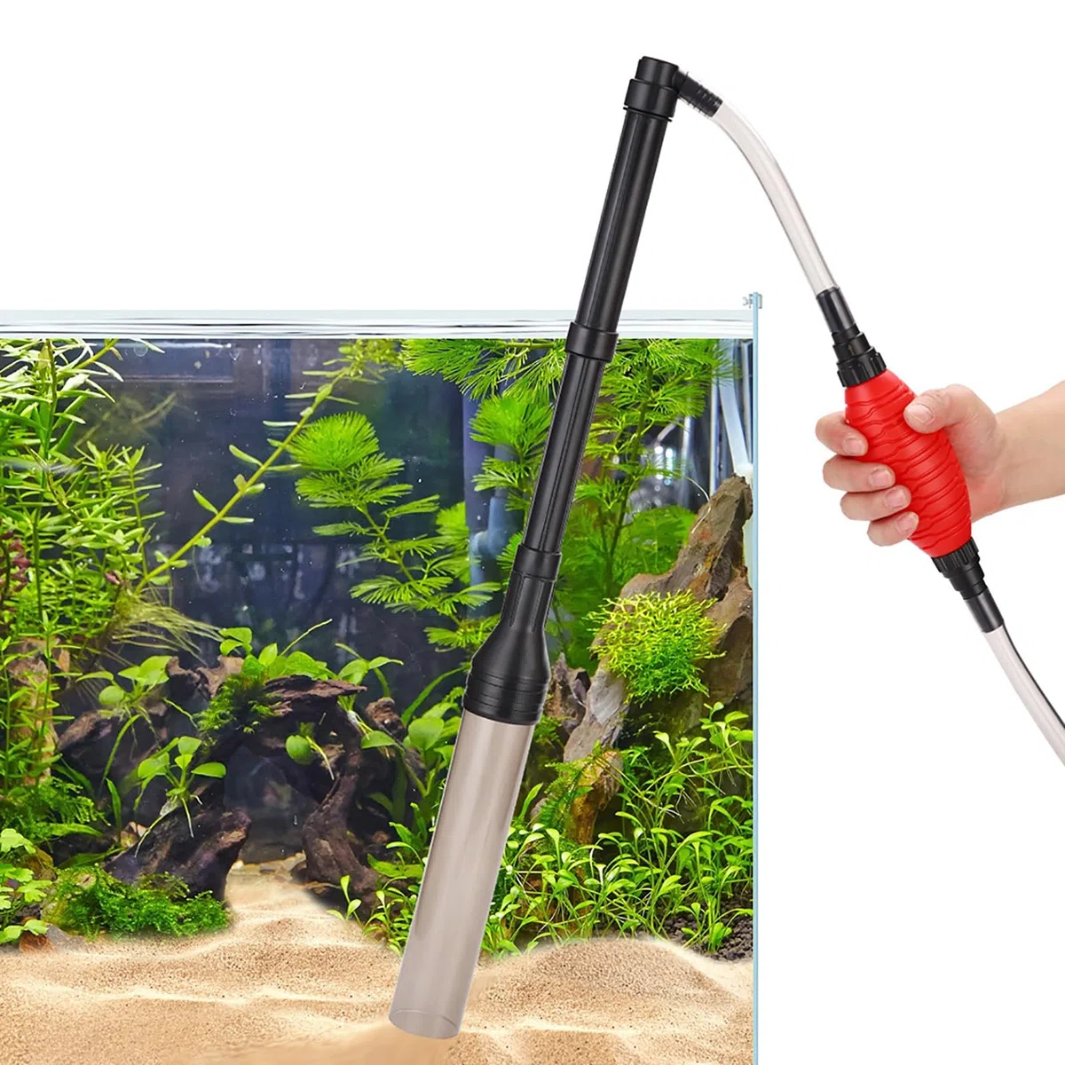 Aspirador Sifónico para Acuarios, Manguera Sifónica Manual con Bolsa De Aire Duradera, Herramientas De Limpieza para Acuarios, Limpiador De Algas para Peceras, Limpieza De Grava y Arena(A)