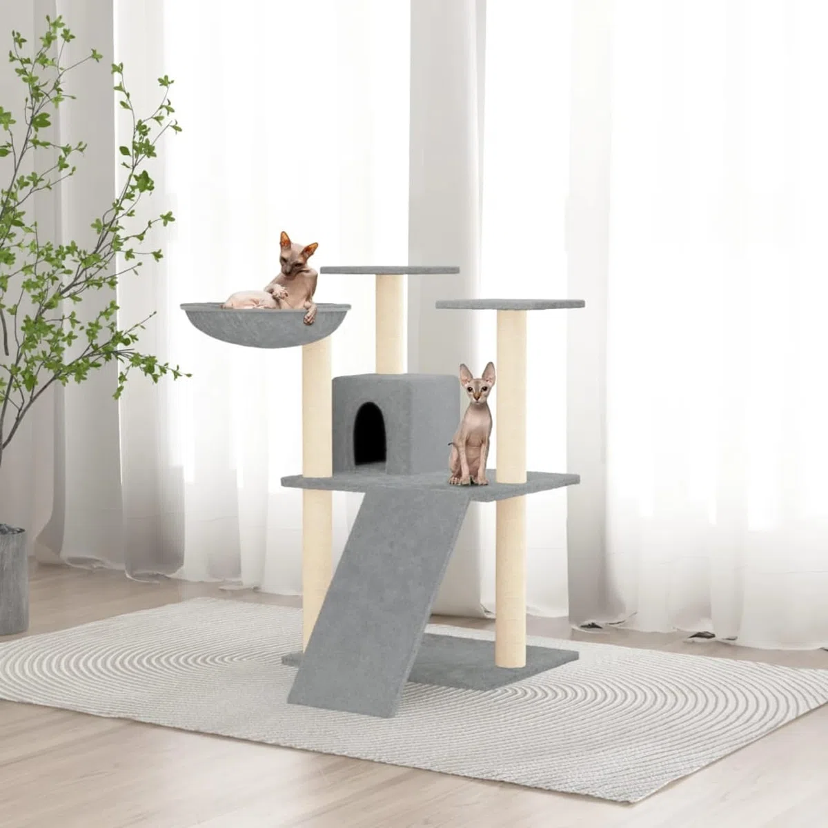 LAPOOH Rascador para Gatos con Postes de sisal, Rascador Gato, Arbol Rascador para Gatos, Gatos Accesorios, Torre Gatos, Arranhador para Gatos, Casa para Gatos, Gris Claro 83 cm