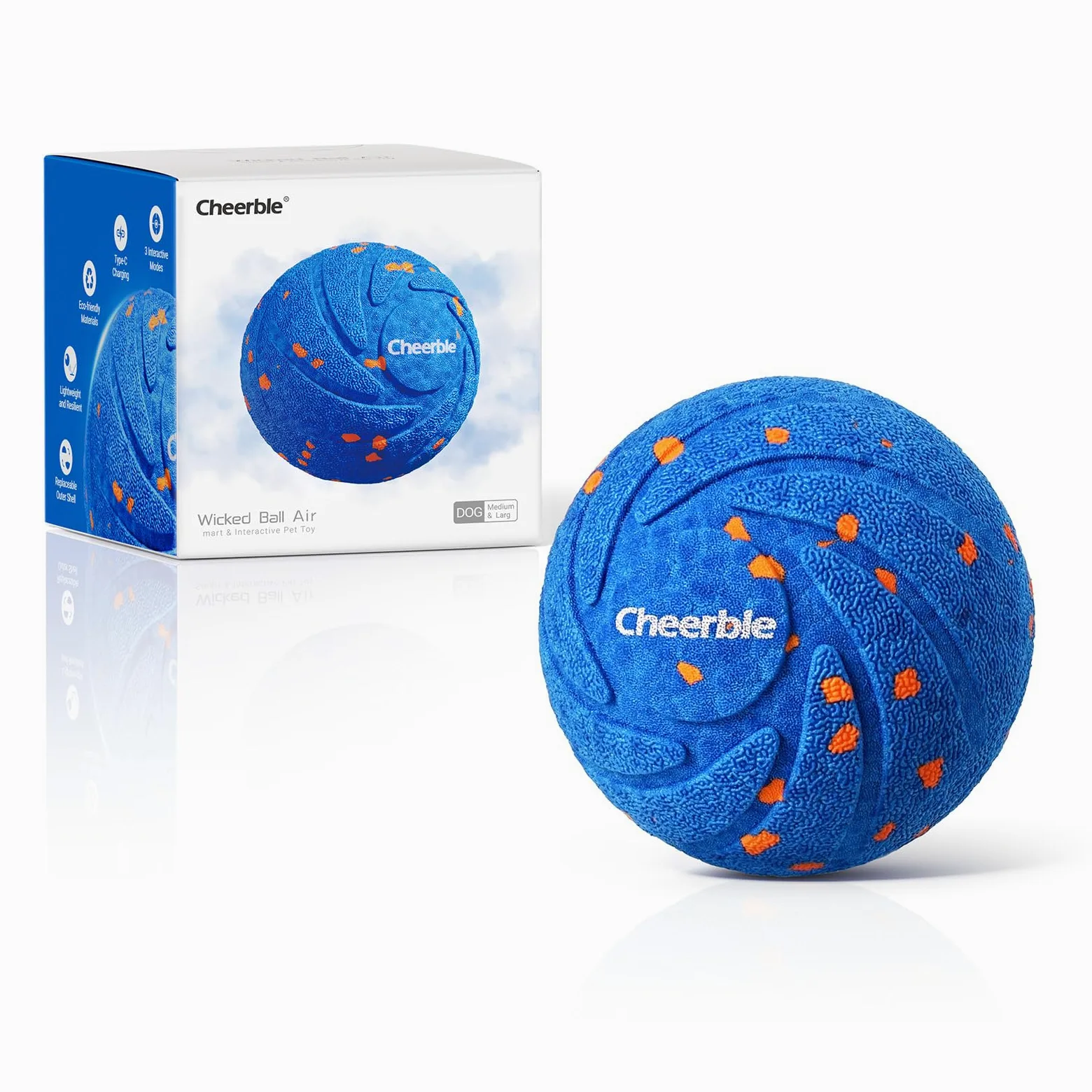 Cheerble Wicked Ball Air - Pelota Interactiva Perro, Automática Juegos para Perros, Juguete Inteligente con 3 Modos Recargable, Regalo de Cumpleaños para Perros Medianos y Grandes - Azul
