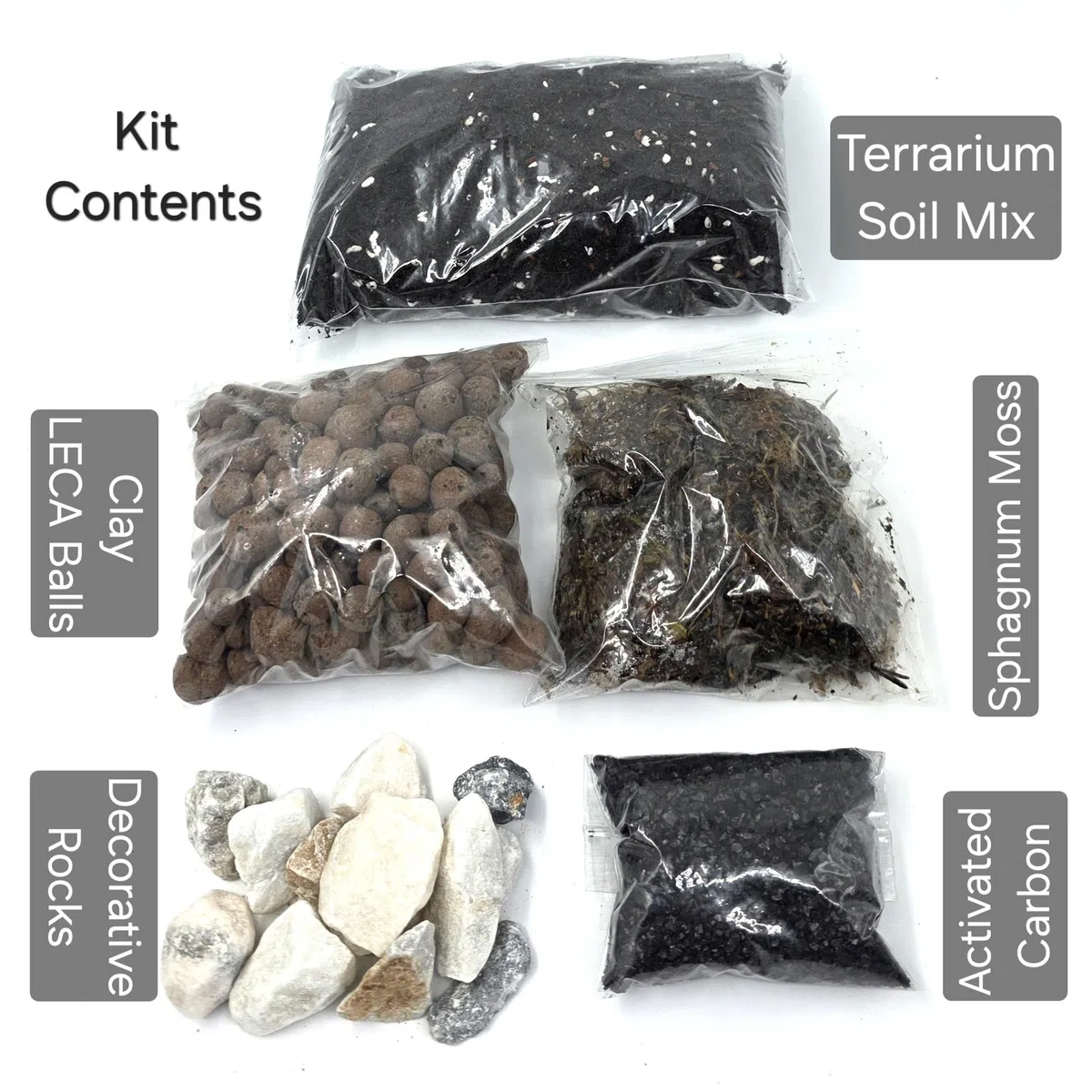 Kit de terrario cerrado con tarro de vidrio de 1,8 L, juego completo de terrario con tapa de corcho, musgo, LECA, tierra y piedras decorativas