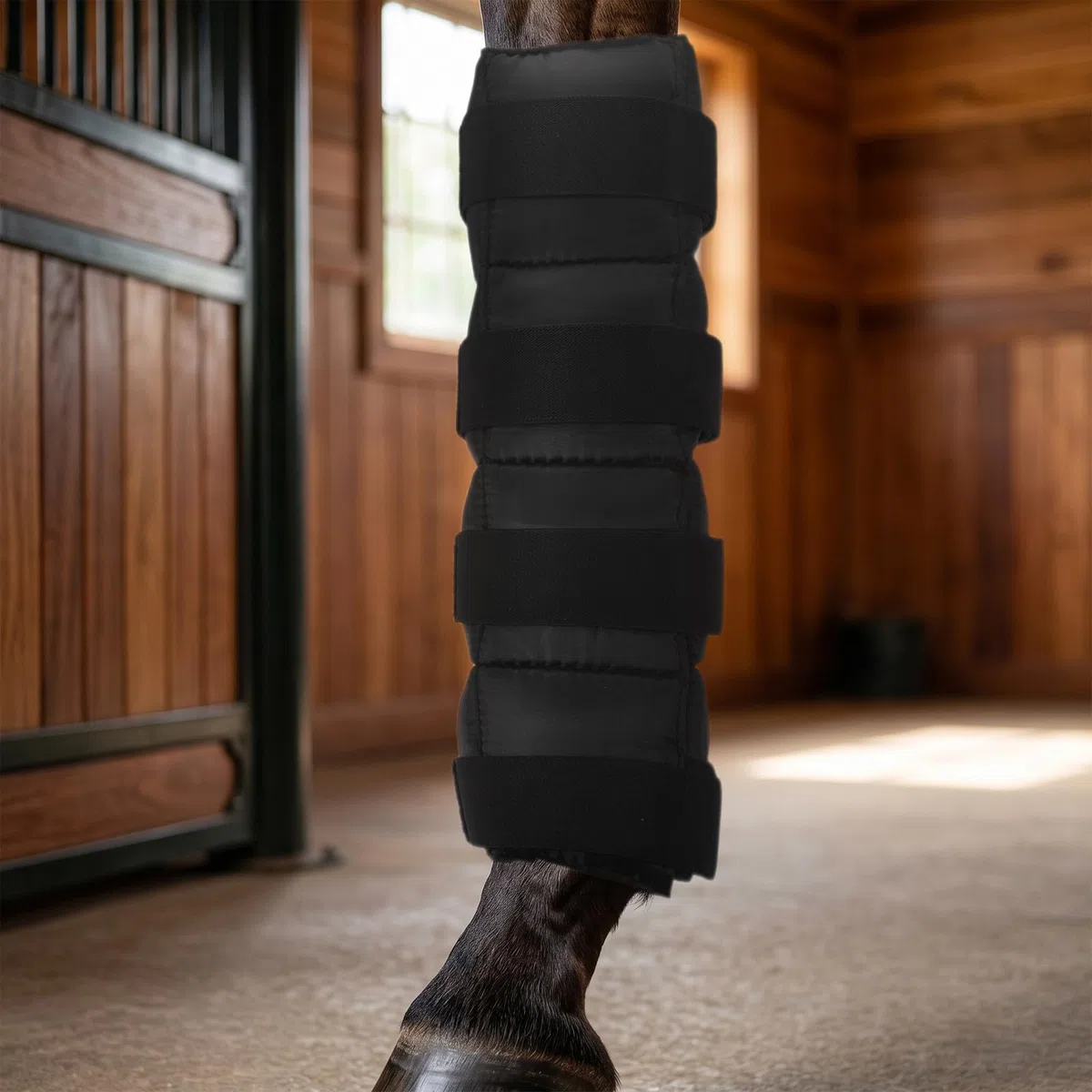 Bolsa Fría para Piernas de Caballo Negra de Nylon Diseño Ergonómico que Alivia la Fatiga Muscular para Entrenamiento Ecuestre y Establo