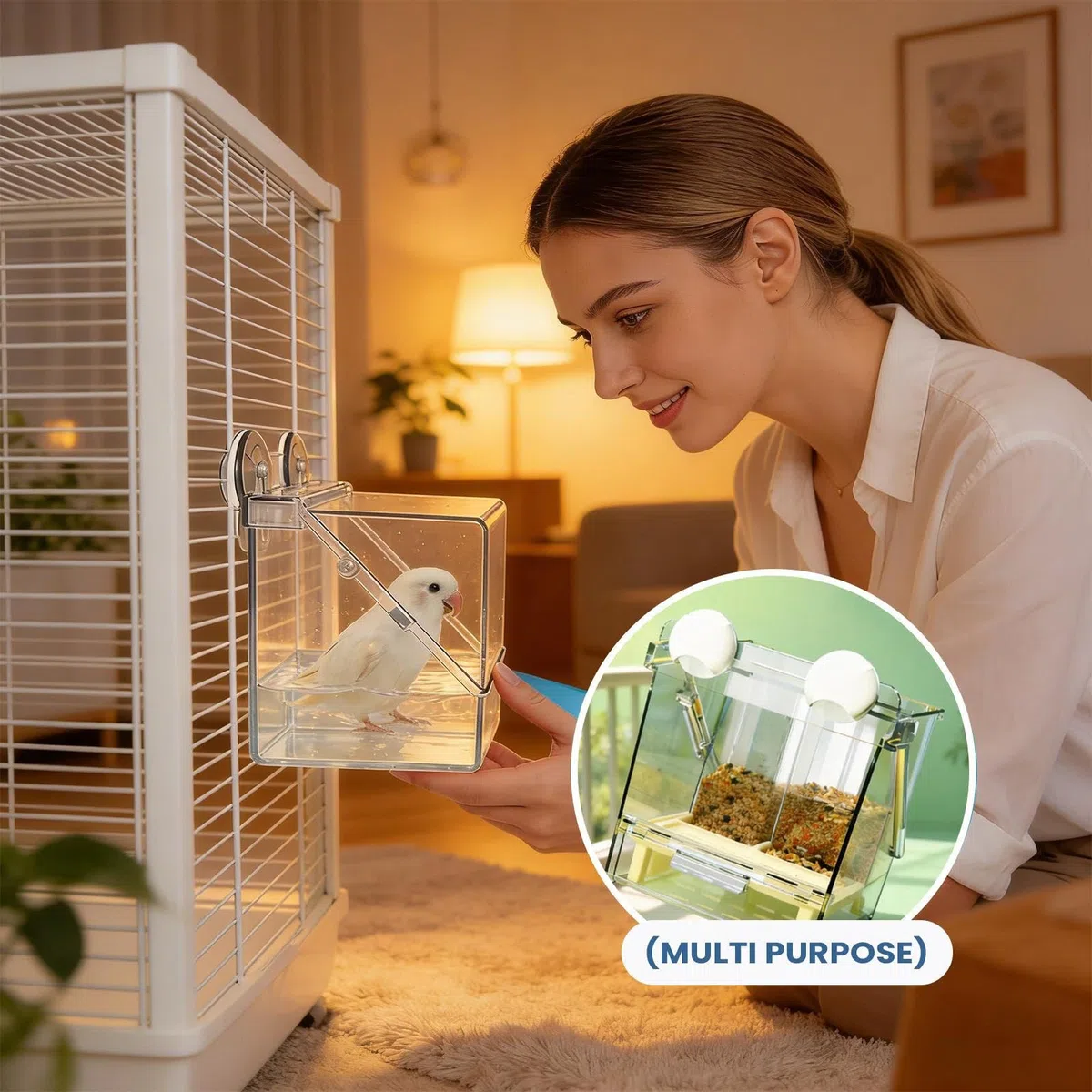 Jaula para pájaros, baño para periquitos, para alimentación de pajarera, pequeño, mediano, cacatúa, conure, agapornis, pinza, cuidado de cacatúas