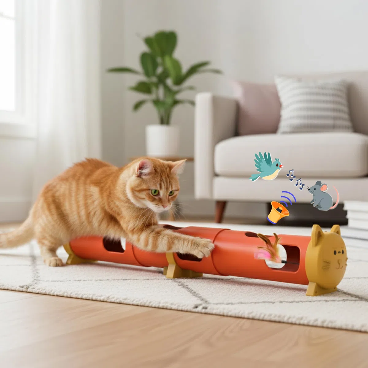 PAWSPIK Juguete eléctrico de tubo de plumas para gatos, juguete automático interactivo para gatos de interior, juego inteligente de plumas aleatorio, batería de larga duración, materiales seguros para