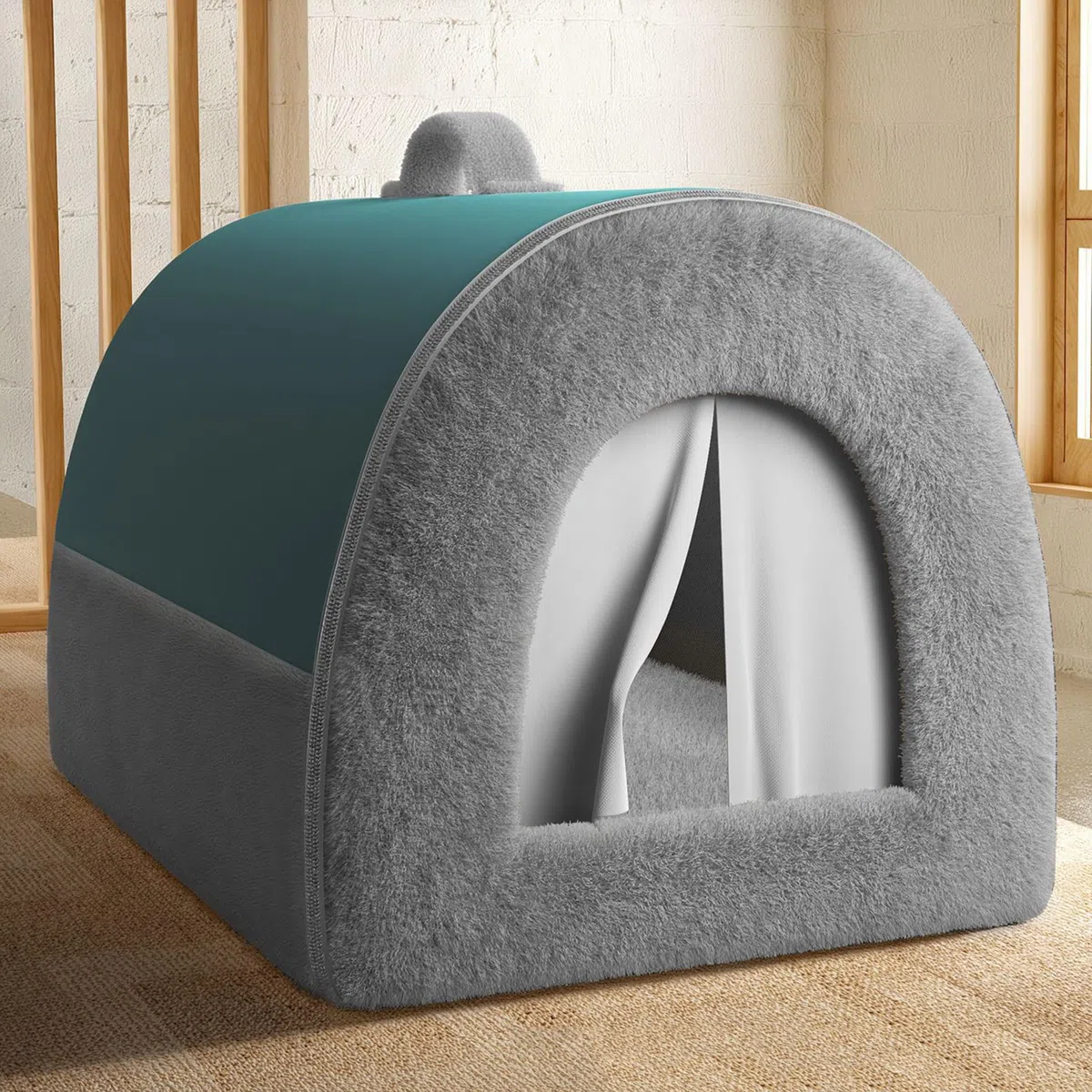 Casa de perro plegable 2 en 1, sofá cama cerrada para mascotas con cojín extraíble y lavable, caseta para perros para interiores, casas de mascotas condominios para gatos, cachorros (79 x 60 x 59 cm