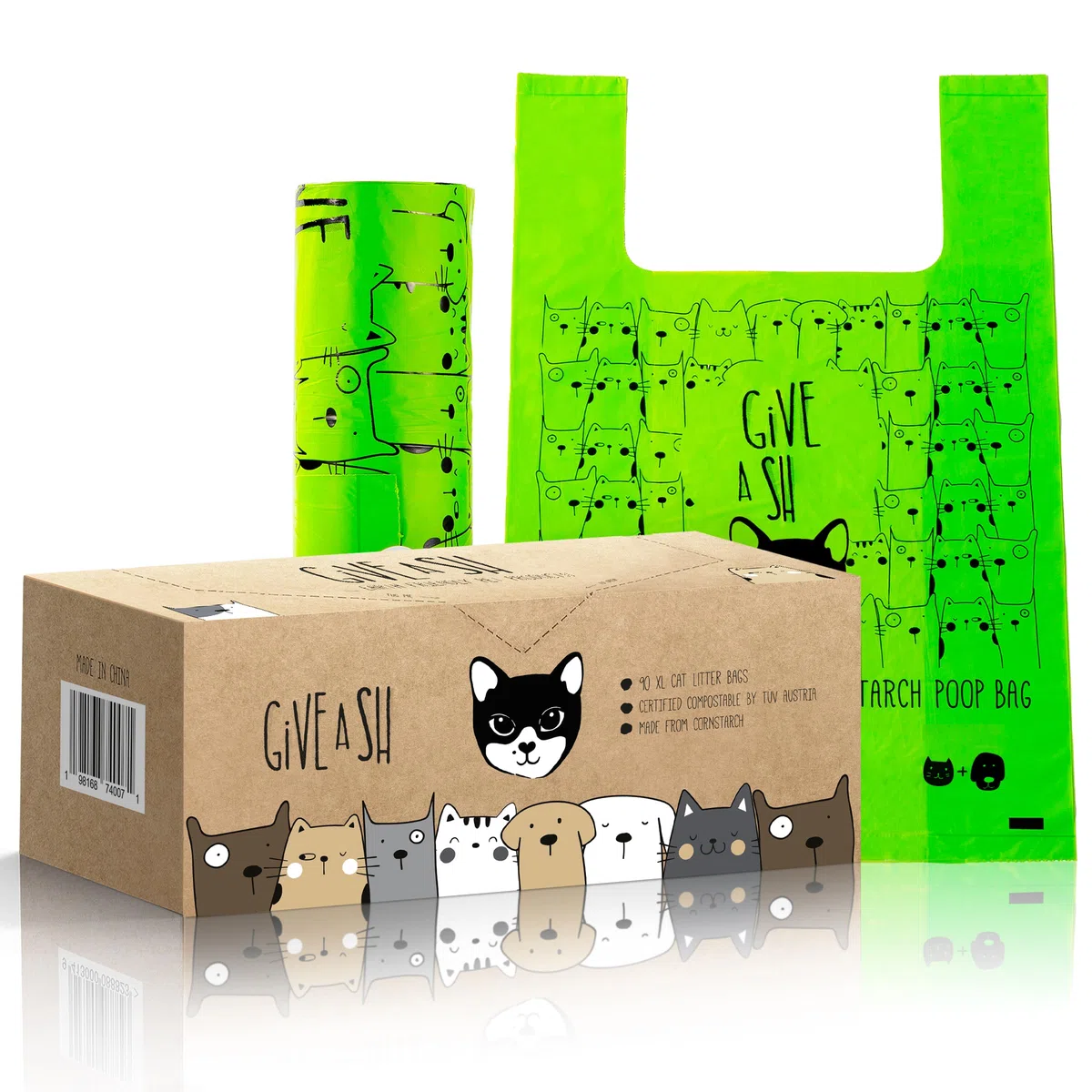 Certified Home - Bolsas de arena compostables para gatos para excrementos de perros grandes, 10% a caridad, bolsas compostables a base de almidón de maíz + bolsas de basura para arena de gatos (90
