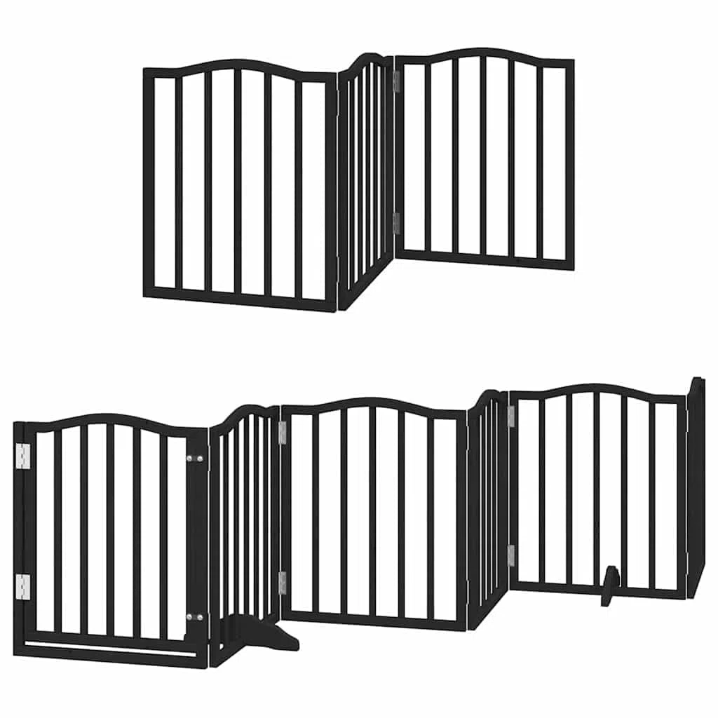 12-TLG. Puerta plegable para perros de madera de álamo, color negro, 600 cm, con puerta, independiente, para jardín, terraza, patio, exterior, protección segura para cachorros y perros en el