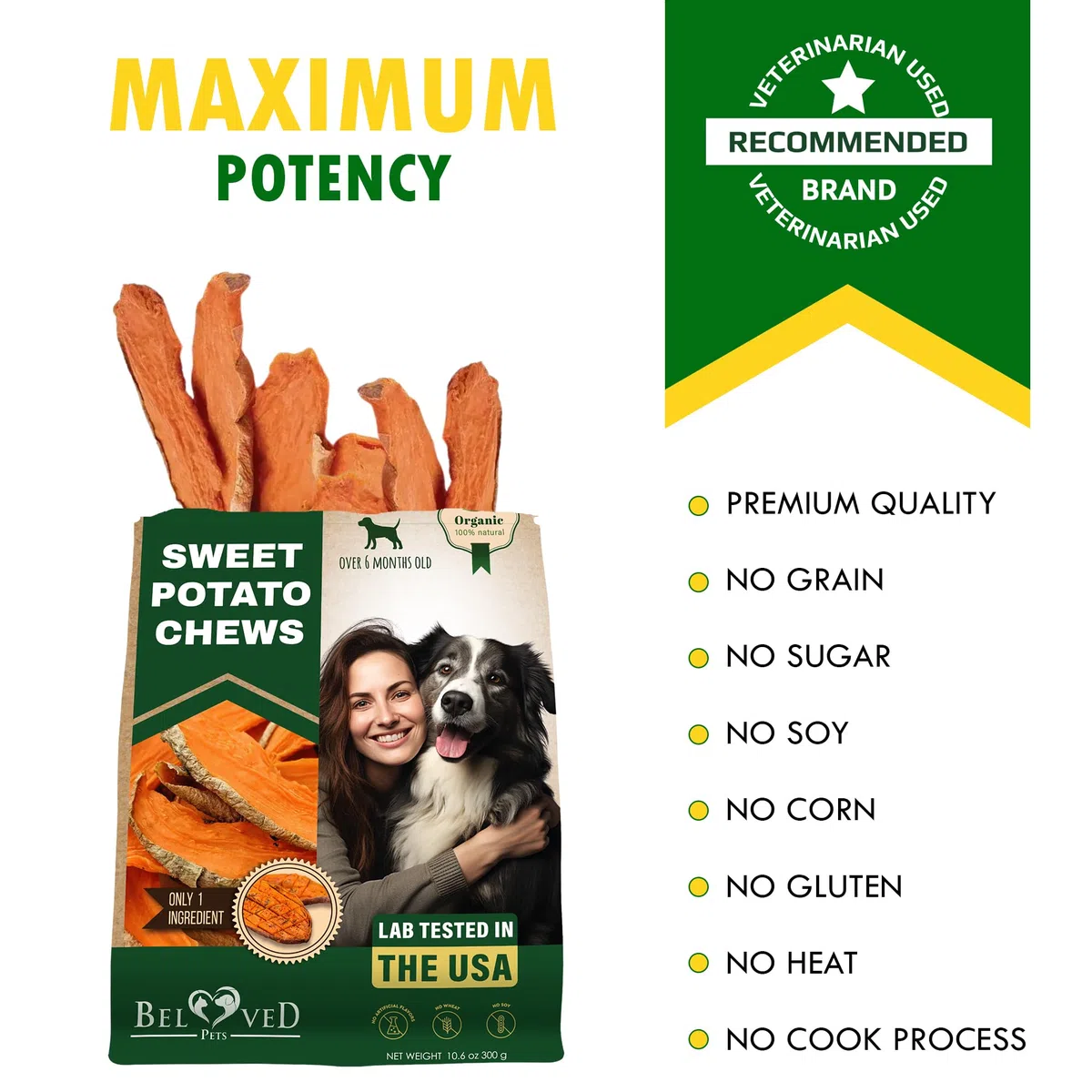 Golosinas de batata fritas para perros, Snacks y Premios