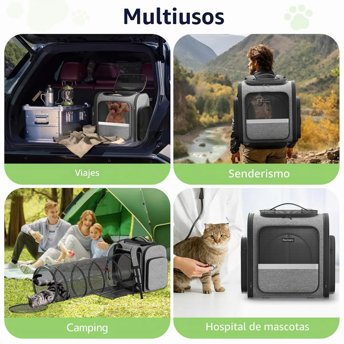 Pawtners Mochilas transportadoras para Gatos con túnel de Juego expandible para Gatos, Mochila para Mascotas aprobada por aerolíneas para Perros pequeños y Gatos Grandes de hasta 25 Libras,
