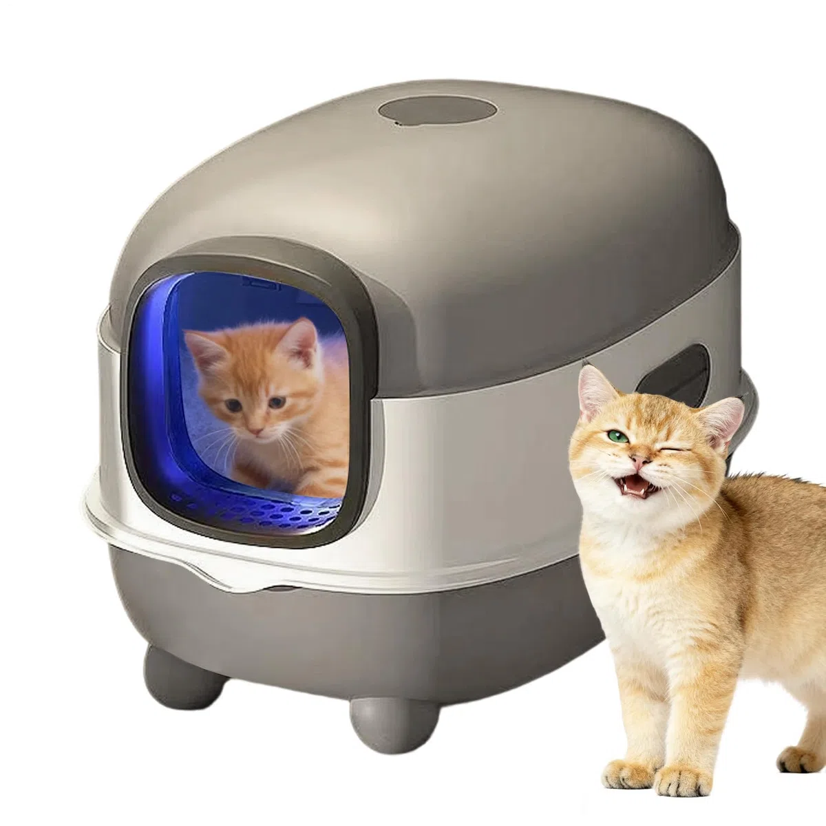 Arenero Autolimpiable Con Luz De Esterilización UV - PP Cerrado Gran Capacidad 56x39x40cm | Diseño Cubierto Para Varios Gatos Higiene Seguridad Reforzada Incluye Pala Limpia