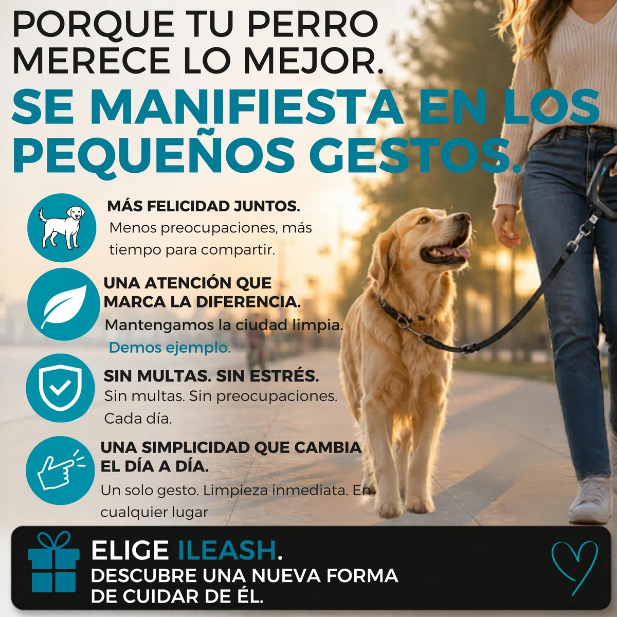 Correa para perros con pulverizador integrado iLeash – Depósito de agua de 85 ml, cuerda de 1 m incluida, para limpiar orina y orinar perro de paseo, antiolores, higiene urbana, sin botellas