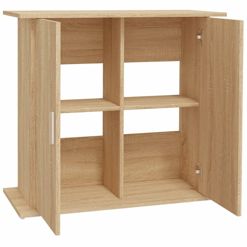 Soporte para acuario, roble Sonoma, material de madera, 81 x 36 x 73 cm, armario inferior estable con puertas y compartimentos, como estructura de muebles para peces, almacenamiento y