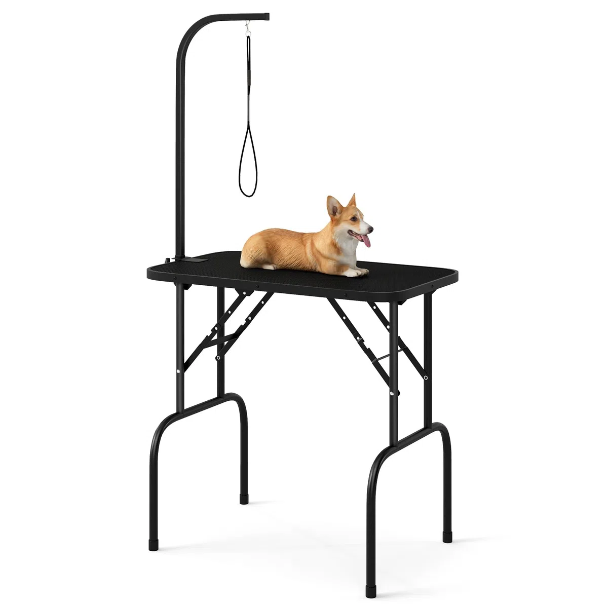COSTWAY Mesa de Aseo para Mascotas, Mesa Plegable con Brazo Ajustable en Altura y Lazo, Superficie Antideslizante e Impermeable, Ideal para Perros y Gatos Pequeños y Medianos, Negro