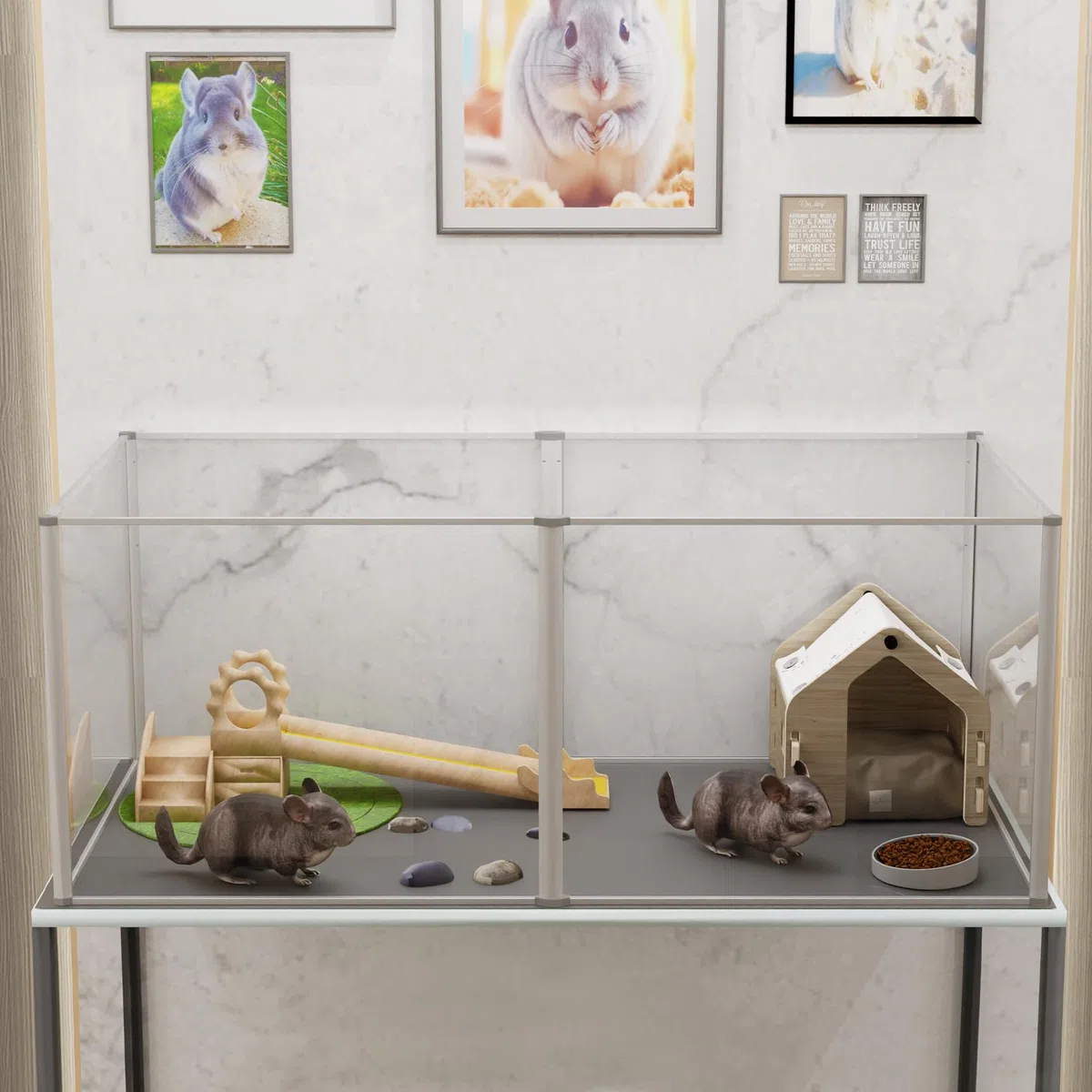 BingoPaw Jaula para Animales Pequeños Parque Paridera Conejos Hamster con Suelo de PVC Impermeable Accesorios Cobayas Casa Mascotas Interior Corral Cerca Transparente Acrílico con Marco Alumnio