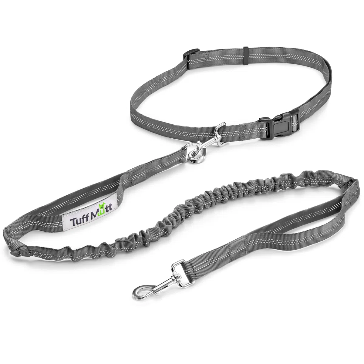 Tuff Mutt Correa de Perro Manos Libres, una Correa para Correr para Perros Que es una Gran Correa de Cintura para pasear Perros, Correa elástica de Doble asa con Costuras Reflectantes y cinturón