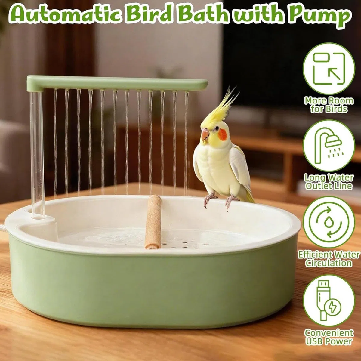 Baño De Jaula De Aves Bañera de Flujo Automático con 26 Agujeros para Aves | Tubo De Ducha Eléctrico Para Cacatúas Para Cacatúa, Periquito, Loro, Agapornis, Guacamayo Y Otras Aves