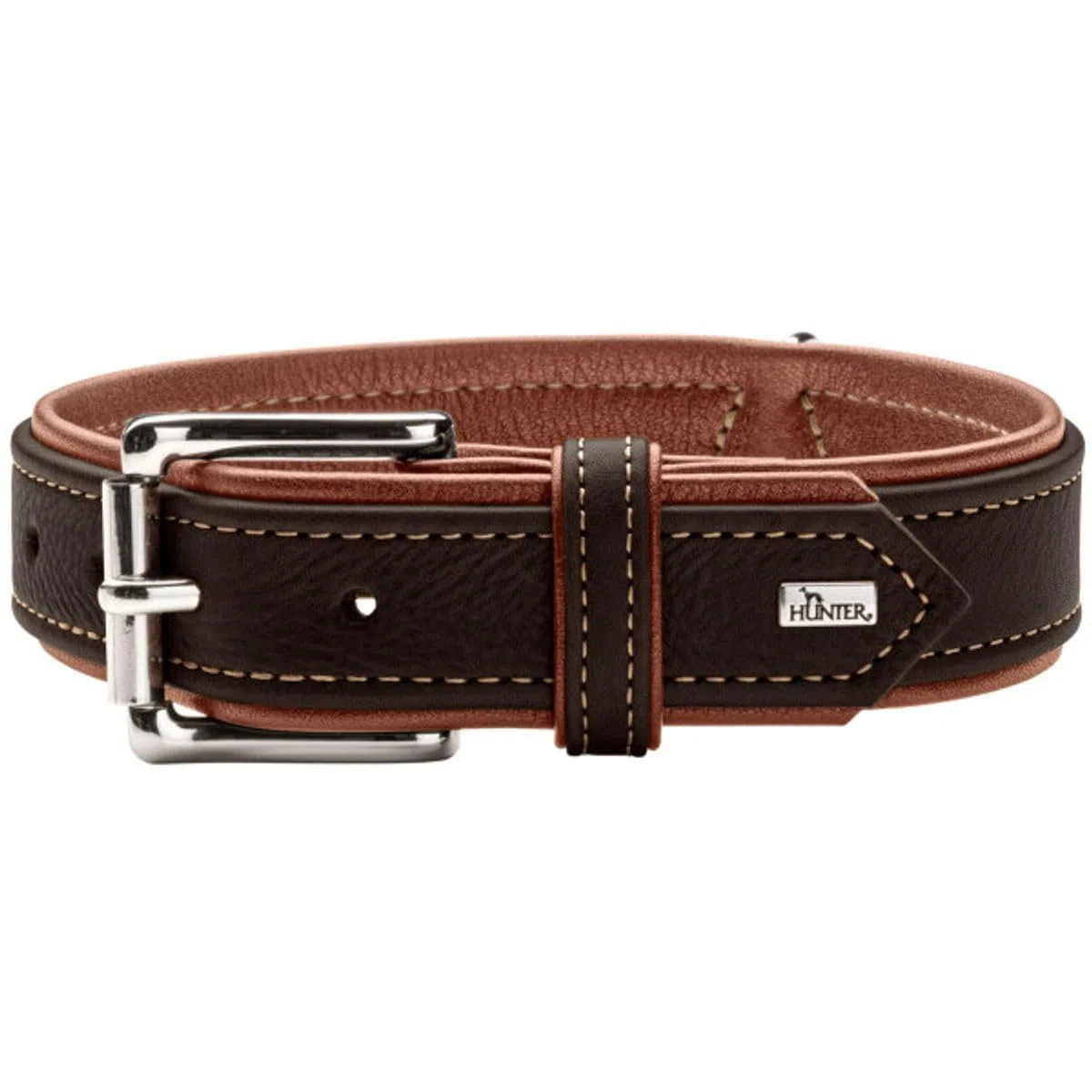 HUNTER Collar Canadiense Up Canadian UP, Color Negro/coñac, Piel Suave y Flexible, clásico, Respetuoso con el Pelo, sostenible, Fabricado en Alemania, Talla 60
