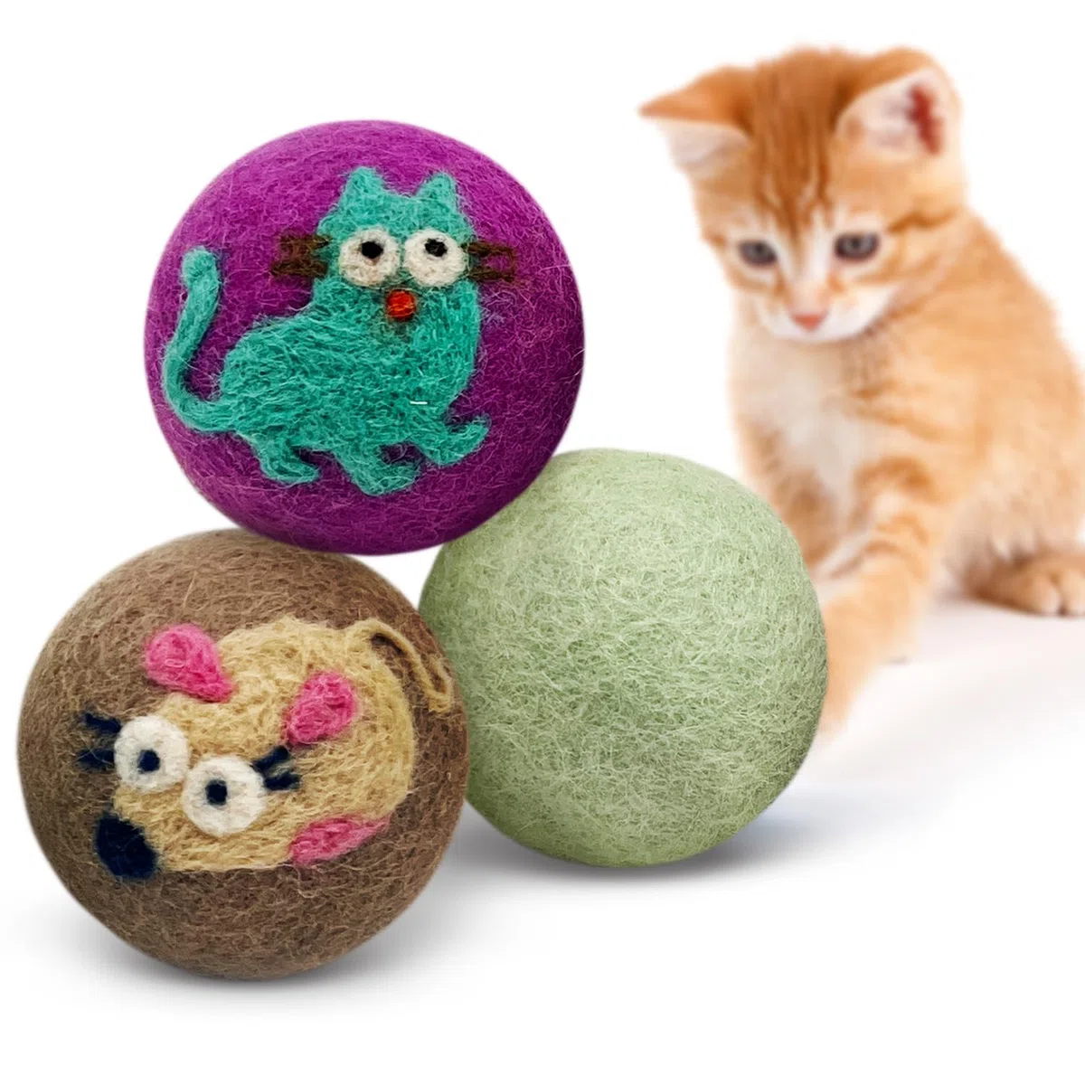 Hustle & Blush Love Ewe - Suministros para mascotas, juguetes para gatos, 100% lana de Nueva Zelanda, juguetes para gatos, gatitos, mascotas pequeñas, bolas de lana coloridas hechas a mano para gatos