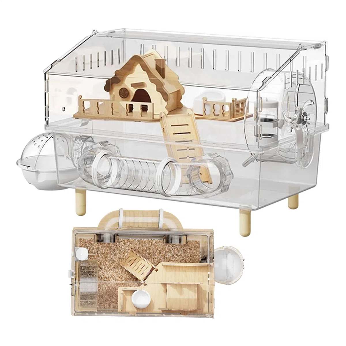 Jaula De Hámster De Acrílico con Accesorios, Jaula Transparente, Casa De Roedores, Hábitats para Mascotas De Acrílico Transparente De 2 Capas, para Roedores,Uso Tienda De Mascotas
