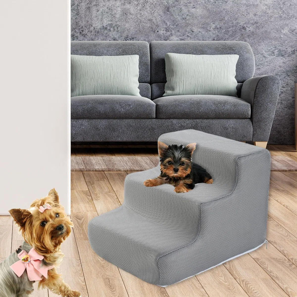 Escaleras para Mascotas y Perros, Rampa Multiusos con Esponja de Alta Densidad, S 3 Pasos Gris