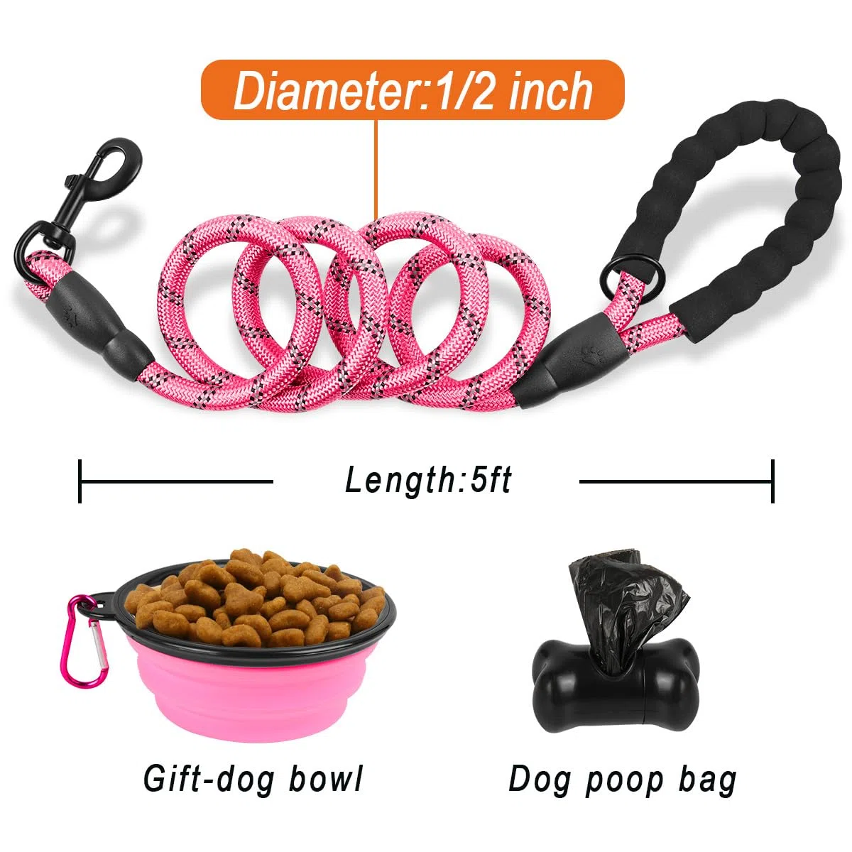BARKBAY Correas de Perro para Perros Grandes, Correa de Perro Resistente de 4/5/6 pies con cómodo Mango Acolchado e Hilos Altamente Reflectantes para Perros medianos y Grandes, Caminar, Entrenamiento