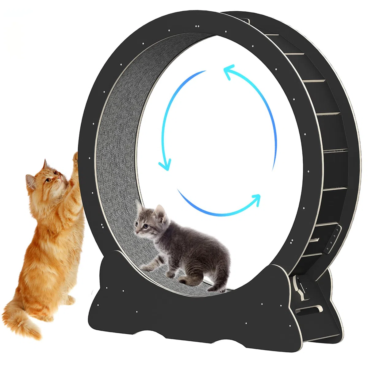 Rueda de Correr para Gatos, 110cm Rueda para Gatos de Madera, Grande Rueda Ejercicios de Gatos de Interior, Súper Silencioso, Juguete para Mascotas Gatos (Negro)