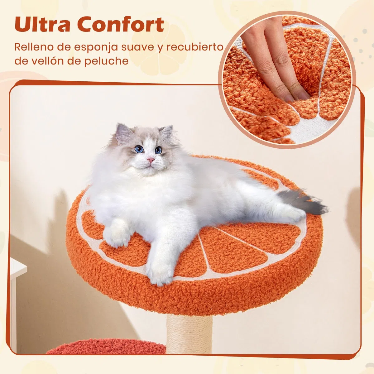 GOPLUS Árbol para Gato de Múltiples Niveles, Centro de Actividad con Plataformas en Forma de Frutas, Percha Acolchada, Postes para Rascar de Sisal, Cesta Giratoria, Mueble Torre Interior para Gatos