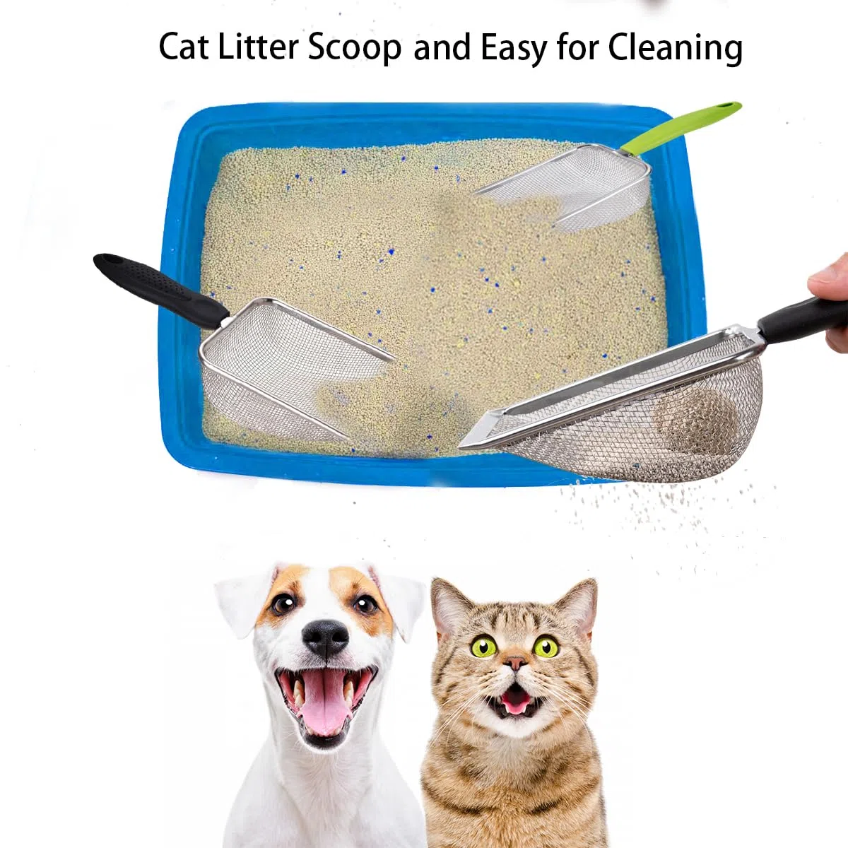 3 cucharas de arena de acero inoxidable para gatos, limpiador de arena de esquina, fácil de limpiar, pala de arena para gatos, pala de arena para terrarios de reptiles