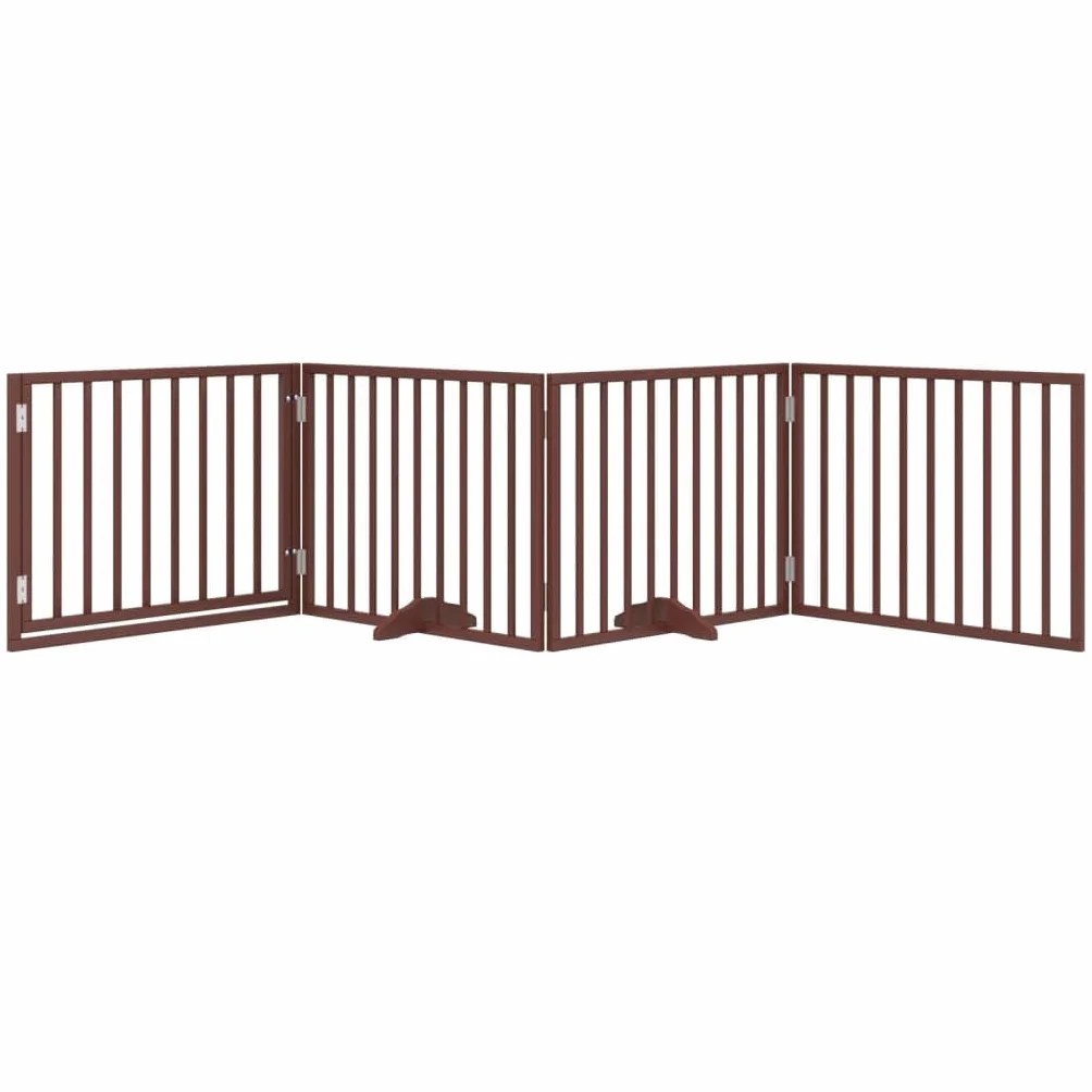 Rejilla para perros con puerta plegable marrón madera de álamo 320 cm, 4 paneles, plegable, protección de seguridad, ideal para perros, cachorros, entrenamiento, interior y exterior