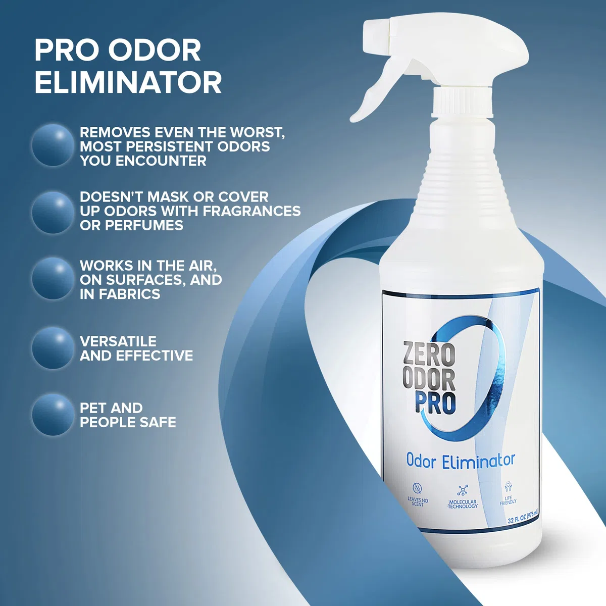 Zero Odor Pro - Eliminador de olores de fuerza comercial, neutralizador, desodorante, removedor de olores, spray de gatillo (32 onzas)
