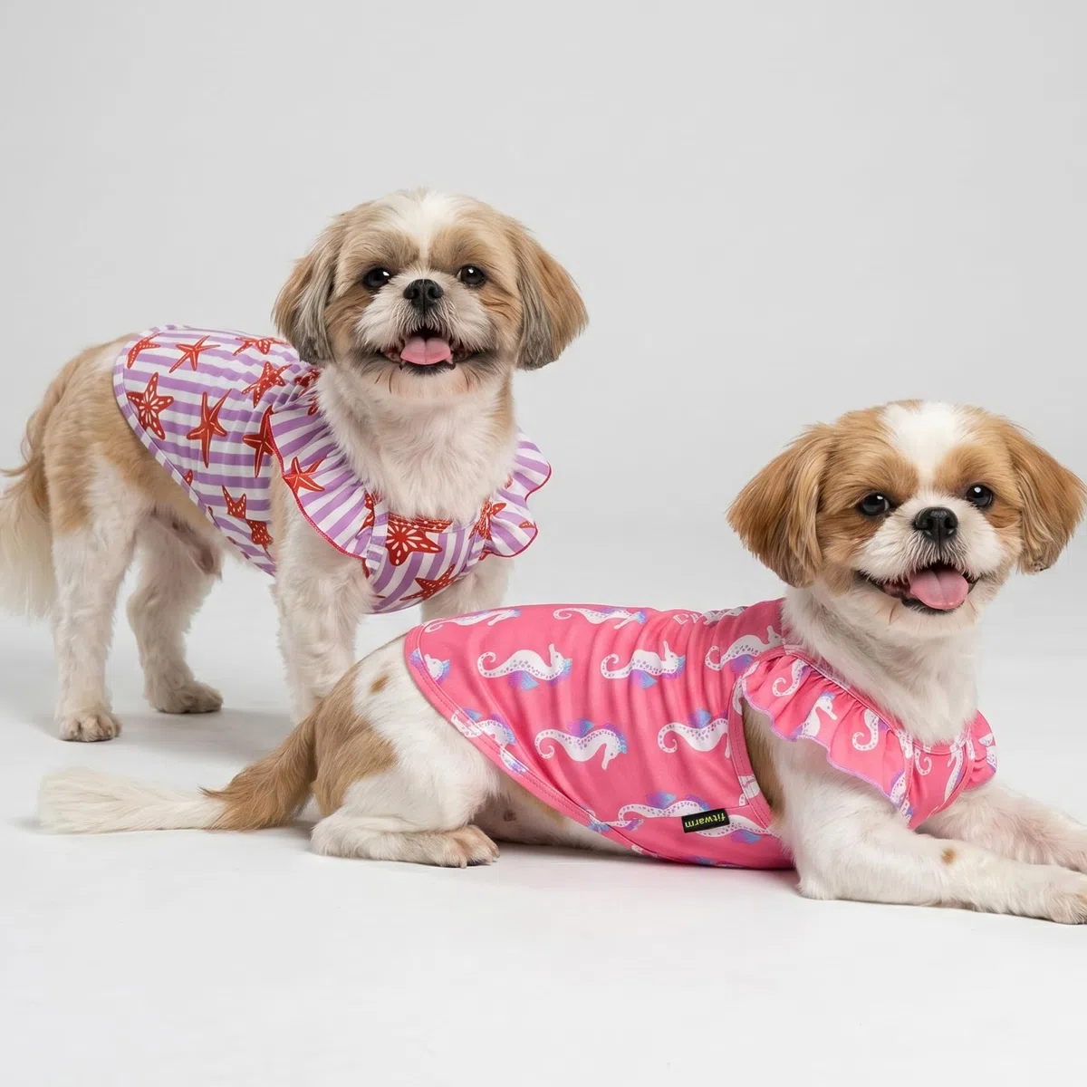 Fitwarm Paquete de 2 camisas de perro con volantes de caballito de mar y estrella de mar, ropa tropical de verano para perros pequeños, camiseta hawaiana para mascotas, rosa, morado, XXL