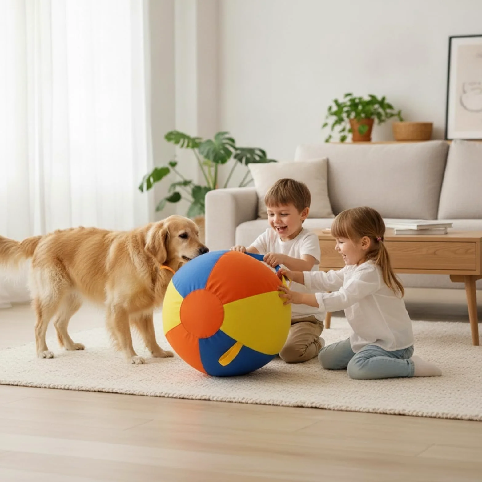 Pelota de Juego Grande Juguete para Perros Balón para Mascotas Pelota con Bucles Superficie Acolchada Construcción Cosida Resistente Ayuda a, Azul, Naranja, Amarillo, Grande 45cm