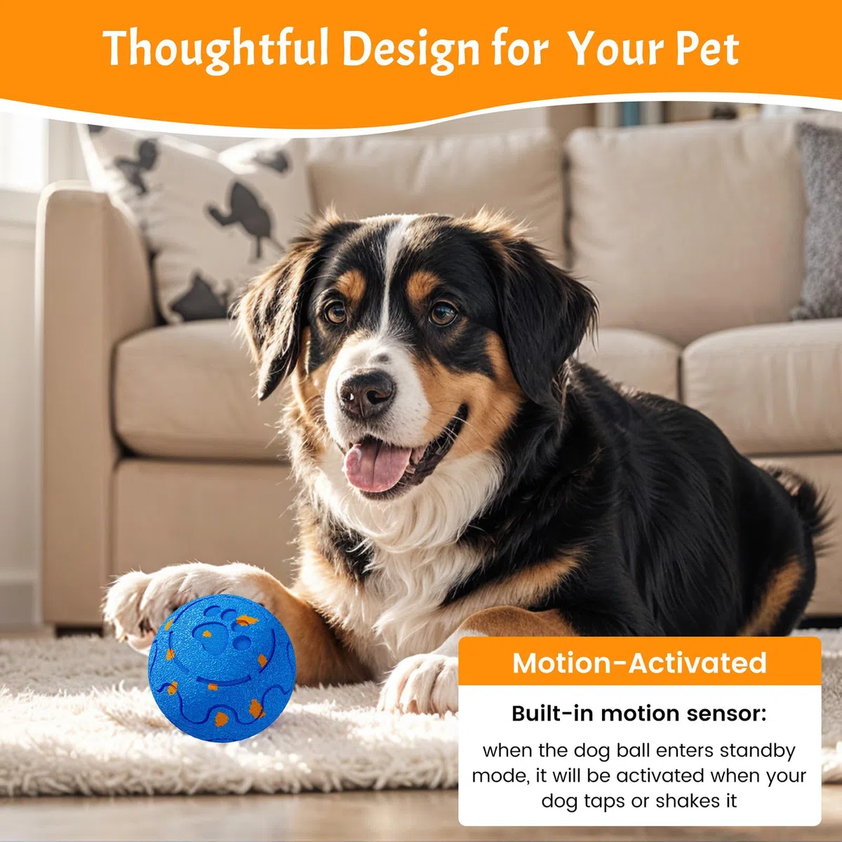 Juguetes interactivos para perros grandes, movimiento inteligente automático, acción de rebote y rodamiento, duradero E-TPU resistente a las mordidas, recargable e impermeable para perros