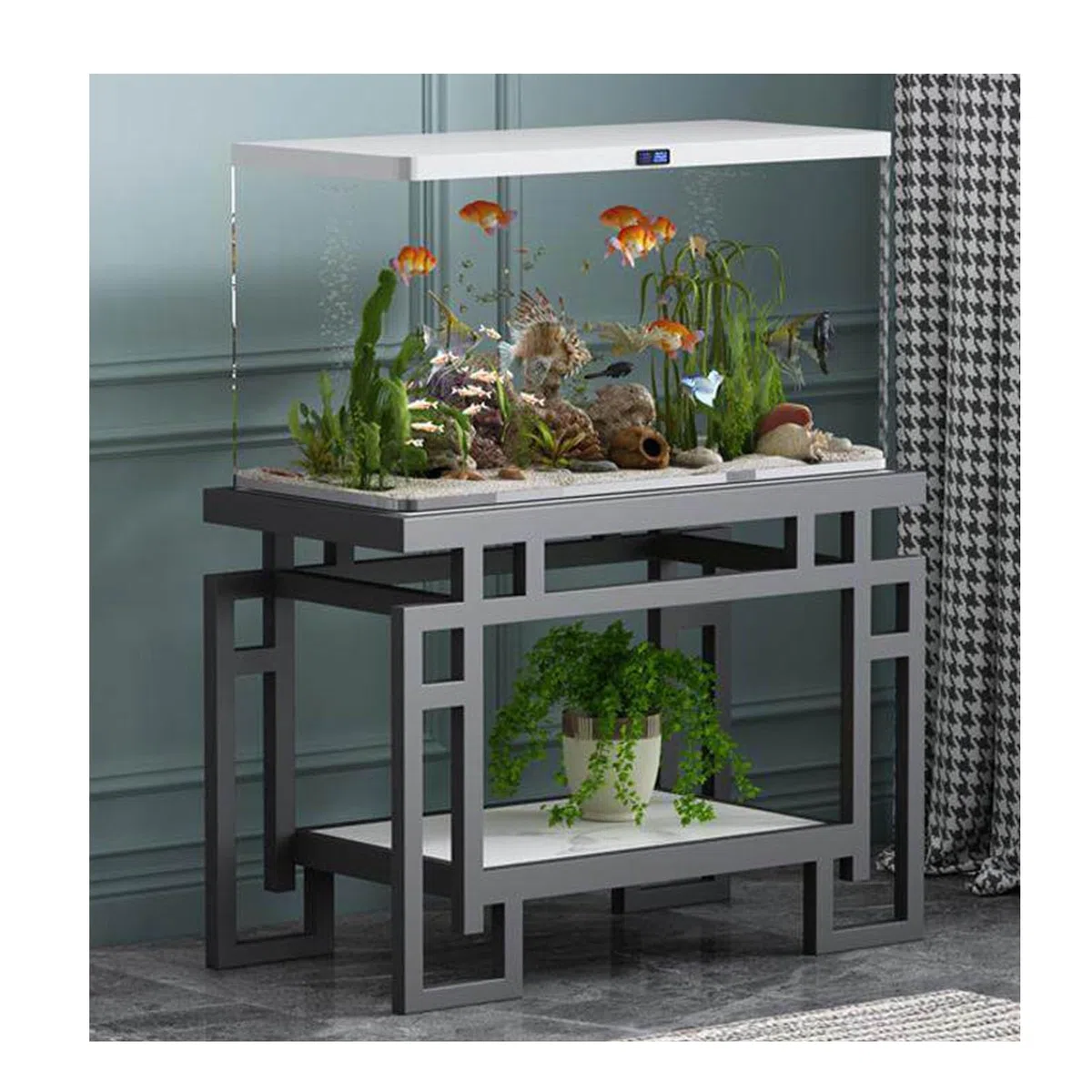 Soporte para Acuario, Mesa-Soporte para Terrarios Reptiles Tortugas, Almacenamiento Metálico Doble Nivel Capacidad De 200 Kg, para Hogar Oficina(Black,40x35x70cm)