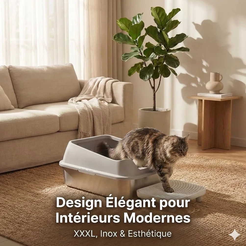 ZOOPARK - Bandeja para cama (tamaño ultra grande, de acero inoxidable, diseño espacioso premium para gatos higiénicos con paredes altas y pala incluida