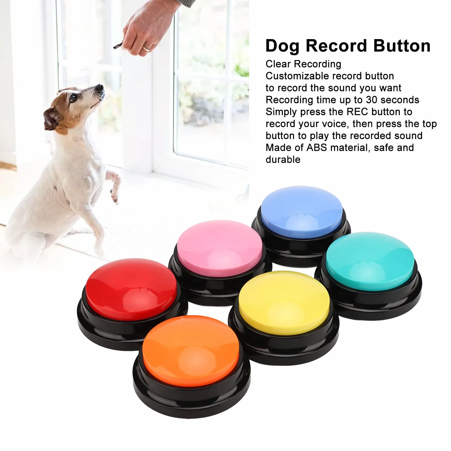 6 Botón de Grabación de Voz, Botones de Comunicación para Perros, Zumbador de Entrenamiento de Mascotas, Grabación Y Reproducción de 30 Segundos, para Entrenamiento de Gatos, Perros Y Mascotas