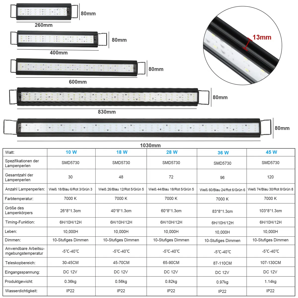 Iluminación LED Acuario, 28W Regulable RGB Luz Acuario con Temporizador para 65cm -90cm Acuario, Lámpara Acuario Pecera Planta de Peces con Soporte Ajustable