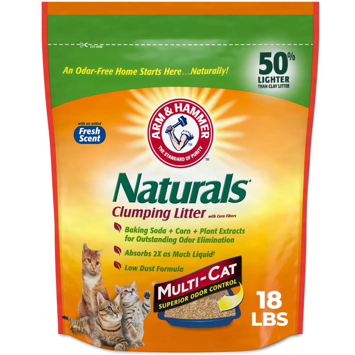Arm & Hammer Brazo y Martillo Naturals, Multi-Cat Basura, 18 kg