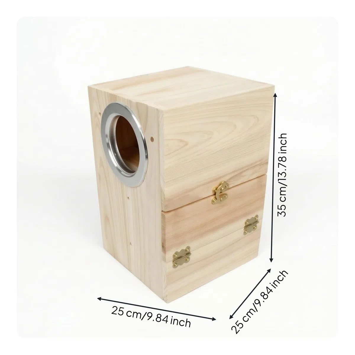 Caja Nidificación con Percha Vertical Nido corativa para Aviarios, Extra Grande, Vertical, Apertura Derecha, 25x25x35cm Boca 8.2cm