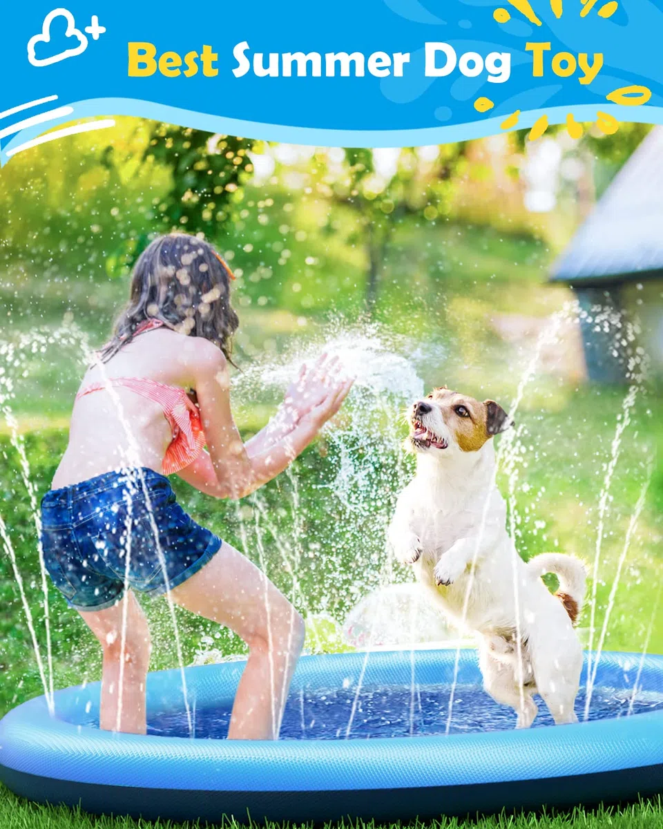 Peteast Piscina Perros, Piscina de chorros para Perros, Mascotas,Juguetes de Agua de Verano (de150cm) (220cm, Blue)
