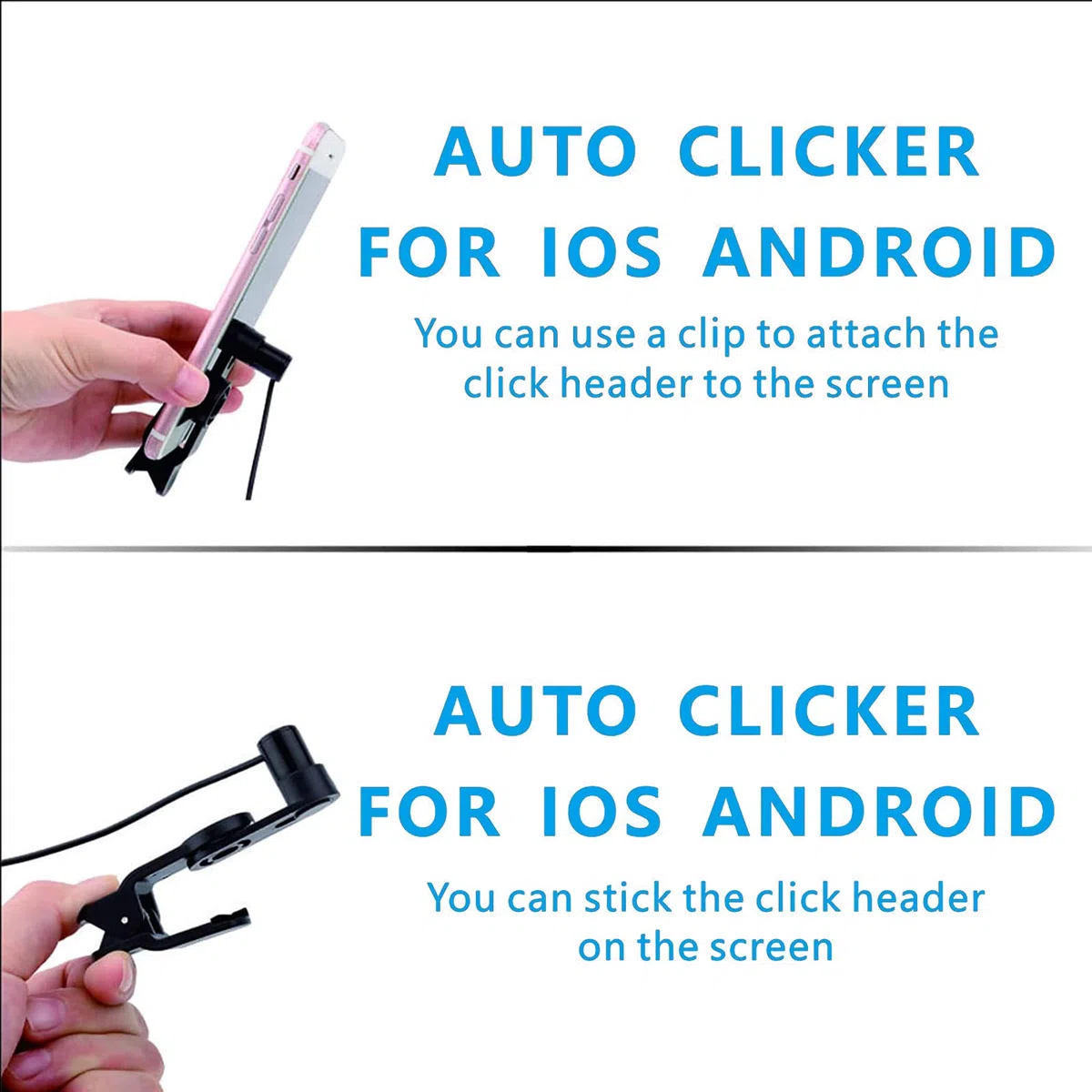 Clicker automático físico de velocidad independiente ajustable en diferentes puertos: Clicker automático para iPhone iPad, dispositivo de pantalla para Android iOS, clic simulado de dedo, adecuado